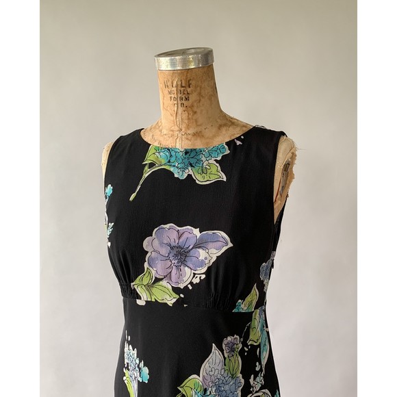 VTG Y2K Talbots Black Floral Silk Chiffo 1930s Style Bias Cut Dress S Size 4 - Picture 9 of 10